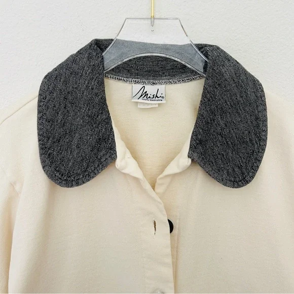 Minimalist French Girl Barn Jacket Coat Feminine Black Cream Size Small - Picture 4 of 11